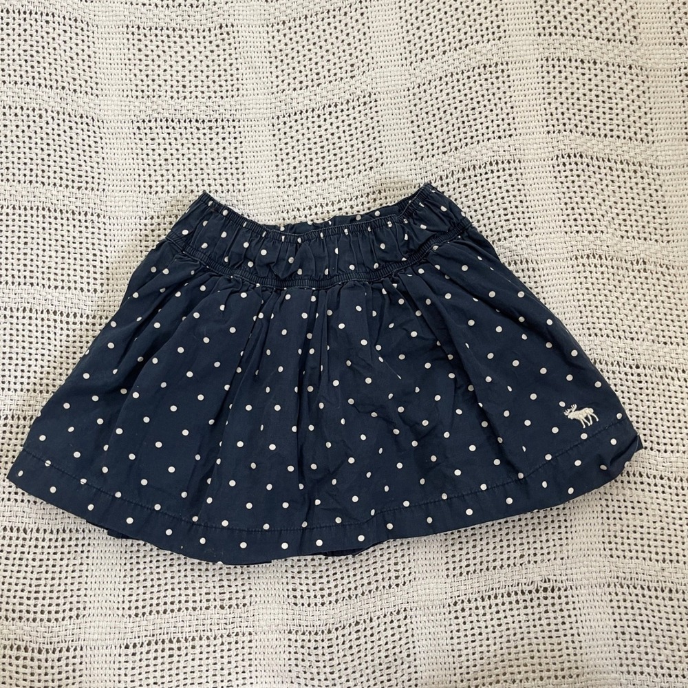 Abercrombie Kids Girls Navy Blue Polka Dot Mini Skirt Moose Logo Size M
